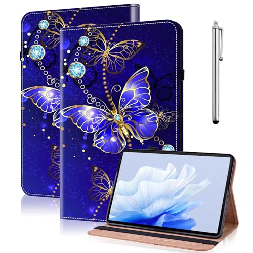 TUOLISG Hülle für Samsung Galaxy Tab S7 FE 12.4 5G,PU Leder Stand Folio Cover Multi-Winkel mit Stylus Stift,Schutzhülle für SM-T730/T736B -Schmetterling von TUOLISG