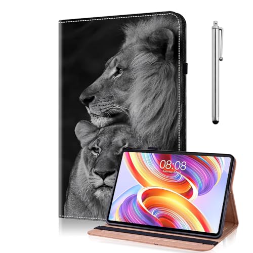 TUOLISG Hülle für Samsung Galaxy Tab S9 FE+ Plus/S9 Plus 12,4 Zoll 2023,PU Leder Ständer Folio Cover Multi-Winkel Schutzhülle mit Stylus Stift für Galaxy Tab S9+/FE Plus 12.4 Zoll Tablet -Löwe von TUOLISG