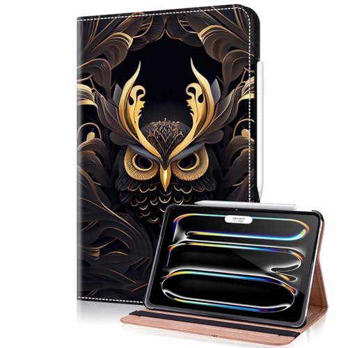 TUOLISG Hülle für iPad Pro 11 Zoll M4 (2024) Folio Flip PU Leder Stoßfeste Schutzhülle iPad Pro 11 Stand Wallet Cover Case Tablet,Unterstützt Pencil Pro/USB-C,Auto Schlafen/Wachen -Eule von TUOLISG