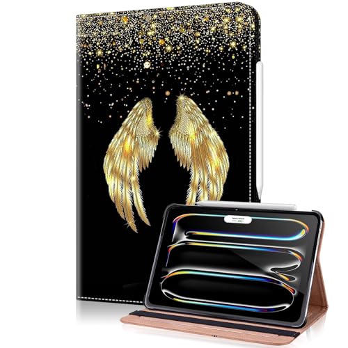 TUOLISG Hülle für iPad Pro 11 Zoll M4 (2024) Folio Flip PU Leder Stoßfeste Schutzhülle iPad Pro 11 Stand Wallet Cover Case Tablet,Unterstützt Pencil Pro/USB-C,Auto Schlafen/Wachen -Goldene Flügel von TUOLISG