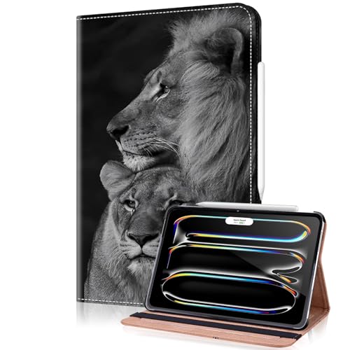 TUOLISG Hülle für iPad Pro 13 Zoll M4 (2024) Folio Flip PU Leder Stoßfeste Schutzhülle iPad Pro 13 Stand Wallet Cover Case Tablet,Unterstützt Pencil Pro/USB-C,Auto Schlafen/Wachen -Löwe von TUOLISG