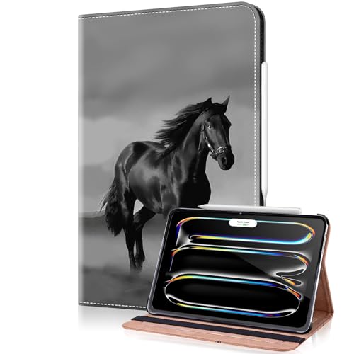 TUOLISG Hülle für iPad Pro 13 Zoll M4 (2024) Folio Flip PU Leder Stoßfeste Schutzhülle iPad Pro 13 Stand Wallet Cover Case Tablet,Unterstützt Pencil Pro/USB-C,Auto Schlafen/Wachen -Schwarzes Pferd von TUOLISG