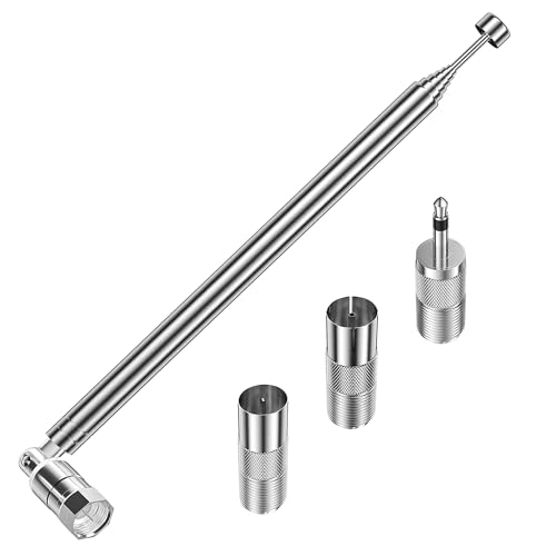 TUOLNK FM Aerial für HiFi, DAB -Radio -Luftfahrt 75 Ohm Teleskope TV -Antenne Innenanschluss mit 3pcs F bis Fernsehtyp, F bis 3,5 mm männliche Adapter für Mini -System Radio von TUOLNK
