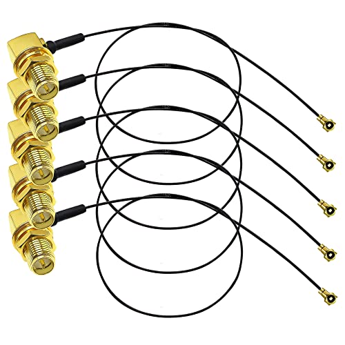 IPX zu RP-SMA Verlängerungskabel TUOLNK 0,81 mm U.fl MHF4 zu RP SMA Buchse Rechtwinkliges Wifi-Antennenkabel für drahtloses Netzwerk Mini-PCI-Koaxialkabel 12 Zoll (30 cm) 5 Stück von TUOLNK