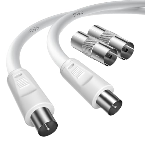 TUOLNK Koaxial TV Satellitenkabel Stecker auf Stecker, 15 m (49,2 Fuß), mit 2 Antennenadapter Buchse auf Buchse, für DVB T, Digital TV und Sky Box von TUOLNK