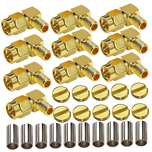 TUOLNK SMA Stecker SMA Stecker Rechtwinkliger Crimp Stecker für RG58 RG142 HF Koaxialkabel SMA 90 Grad Winkelstück Adapter 10 Stück von TUOLNK