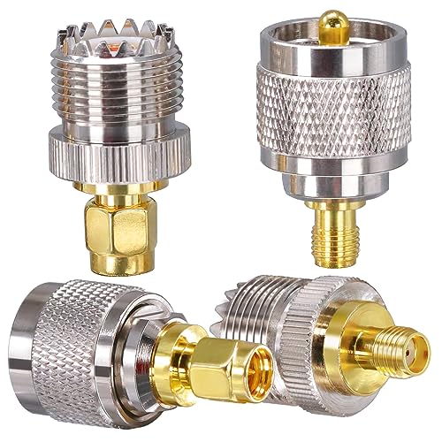 TUOLNK SMA auf UHF Antenne Adapter PL259 4 Typ Set RF SMA Stecker an UHF Stecker Kit SO239 für FPV Drohnen Verlängerungskabel Funk Transceiver RF Koaxial Stecker Kit UHF Adapter Set von TUOLNK