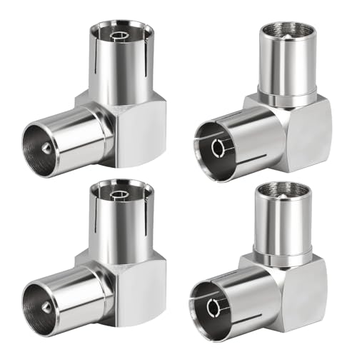 TUOLNK TV Antenne, Stecker auf Buchse, 90 Grad, Koaxialstecker für TV Antenne, TV PAL, Buchse auf Stecker, rechtwinkliger Antennenadapter für Antennenkabel, Satellitenkabel, 4 Stück TUOLNK TV Antenne, Stecker auf Buchse, 90 Grad, Koaxialstecker für TV Antenne, TV PAL, Buchse auf Stecker, rechtwinkliger Antennenadapter für Antennenkabel, Satellitenkabel, 4 Stück von TUOLNK