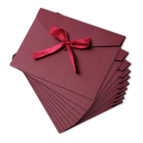 TUONYIS 10 Stück Schöne Briefumschläge, Kraftpapier Umschläge mit Schleife, Retro Vintage Kraft Kuvert Briefkuvert Briefhülle für Weihnachten Geburtstag Valentinstag Hochzeit Geschenk Karten (Rot) von TUONYIS