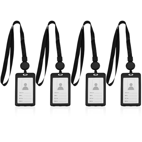 TUONYIS 4 Stück Abzeichenhalter Umhängeband mit Kartenhalter,Einziehbarer Ausweishalter und Lanyard mit Kartenhalter,Transparenter Namensschildhalter für Business Ausstellung Büro Schule (Schwarz) TUONYIS 4 Stück Abzeichenhalter Umhängeband mit Kartenhalter,Einziehbarer Ausweishalter und Lanyard mit Kartenhalter,Transparenter Namensschildhalter für Business Ausstellung Büro Schule (Schwarz) von TUONYIS