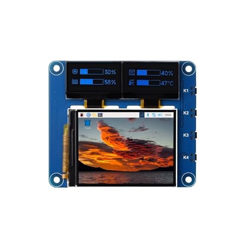5,1 cm IPS-LCD-Hauptbildschirm und zwei 2,4 cm blaue OLED-Sekundärbildschirme, kompatibel mit Raspberry Pi OLED/LCD HAT von TUOPUONE