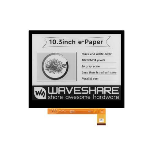 TUOPUONE 10,3 Zoll E-Paper, E-Ink Raw Display (G), kompatibel mit Raspberry Pi 1872 × 1404 Pixel, Schwarz/Weiß, optische Verklebung, gehärtetes Glas, 2-16 Grauwaagen von TUOPUONE
