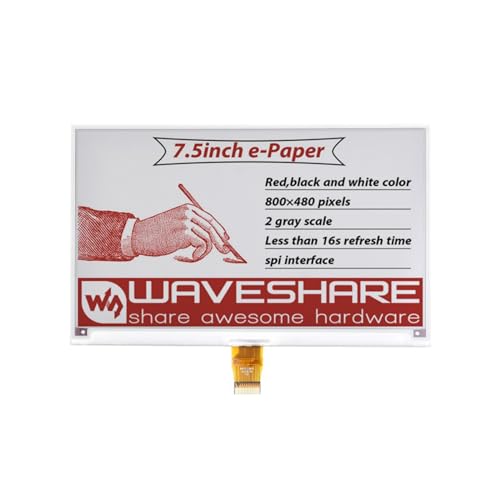 TUOPUONE 19,1 cm (7,5 Zoll) E-Paper (B) E-Ink Raw Display kompatibel mit Raspberry Pi 800 × 480 Pixel Auflösung Rot/Schwarz/Weiß Dreifarbige SPI-Schnittstelle ohne PCB von TUOPUONE