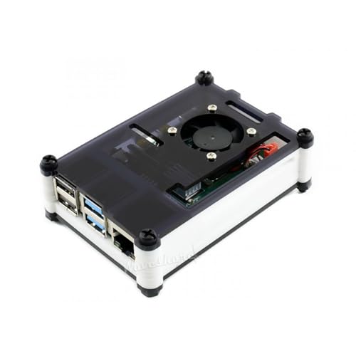 TUOPUONE Schwarz-weißes Acrylgehäuse, kompatibel mit Raspberry Pi 4 mit Lüfter von TUOPUONE