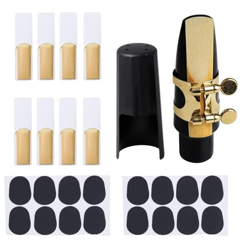 TUOREN Tenorsaxophon Mundstück Kit enthält Saxophon Mundstück, Messing Blattschraube Verschluss, Kunststoffkappe 2,5 Blatt und Kissen Pads Fit für Tenorsaxophon Teile und Zubehör 26 Stück von TUOREN