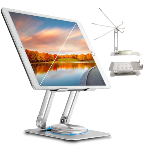 TUOWO,Tablet Ständer.iPad Ständer,Laptop Ständer,360° drehbarer Sockel,Faltbarer Tablet Ständer aus Aluminium,geeignet für iPad 12.9,11, Air, Mini sowie alle 4- bis 15-Zoll-Tablets und Laptops. von NERECND