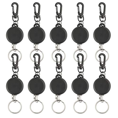 TUPARKA 10 Pcs Retractable Schlüsselanhänger Heavy Duty Retractable Reel Clip mit 60cm Stahldrahtseil, schwarz von TUPARKA