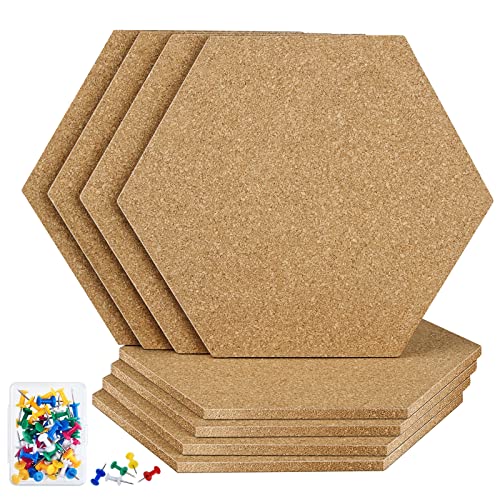 TUPARKA 8 Stück Korktafeln Hexagon Pinnwand Korkfliesen 8,2 "x 7" - 1/4" Selbstklebende Korktafeln mit 50 Reißnägeln Mini Wand Home von TUPARKA