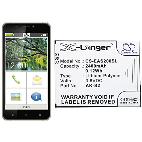 2400mAh / 9.12Wh Ersatzakku kompatibel mit Emporia Smart 2, AK-S2 von TUPower