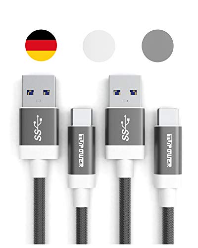 TUPower K05 USB C Kabel auf USB 3.0 A Schnellladekabel 2 Stück 1m lang Datenkabel für Samsung Galaxy Handy Smartphone grau von TUPower