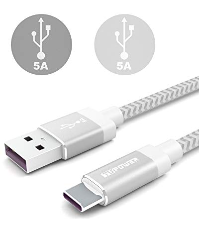 TUPower K19 USB-C Kabel flexibel Supercharge Ladekabel 1,8m auf USB 2.0 für Huawei Mate 30 20 Pro P30 Pro P20 Honor View 20,TP-CK-K19,1x1,8m,Silber von TUPower