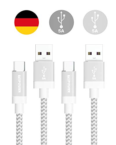 TUPower K22 USB C Kabel Supercharge USB 2.0 1,8m 2Stück Schnellladekabel: für Huawei Mate 20 Pro P30 Pro P20 Honor View 20 lang Silber, 2x1,8m von TUPower