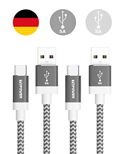 TUPower K23 USB C Kabel Supercharge USB 2.0 1,8m 2Stück Schnellladekabel für Huawei Mate 20 Pro P30 Pro P20 Honor View 20 lang grau von TUPower