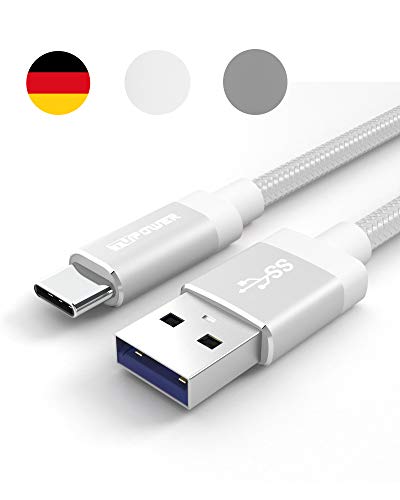 USB Type C Kabel zu USB 3.0 Ladekabel mit Nylon Typ C für Samsung Galaxy S8 Plus A7 A5 A3 2017 Tab S3 Note 8 Huawei Mate 9 Pro P10 P9 Plus LG G6 Nexus 5X 6P 1m Silber von TUPower