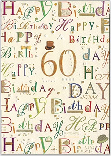 DIN A5 Relief-Karte zum 60. Geburtstag für Ihn, hochwertig zum Beschriften mit Umschlag, "Happy Birthday" von TURNOWSKY