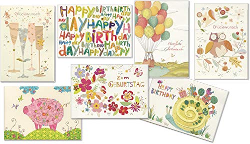 Einmalige Glückwunschkarten zum Geburtstag mit Umschlag - hochwertige Grußkarten von TURNOWSKY (7 Karten) von TURNOWSKY