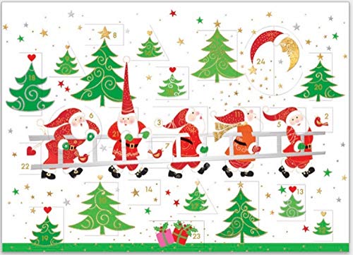 TURNOWSKY Geprägte Adventskalender-Karte mit Umschlag - hochwertiges Papier und wunderschöne Motive für die Weihnachtszeit, Weihnachtsmänner mit Leiter von TURNOWSKY