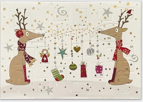 TURNOWSKY Geprägte Adventskalender-Karte mit Umschlag - hochwertiges Papier und wunderschöne Motive für die Weihnachtszeit, süße Elche von TURNOWSKY