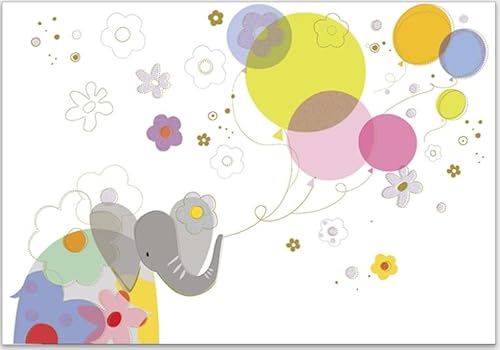 TURNOWSKY Geprägte Karte mit Umschlag - hochwertiges Papier und wunderschöne Motive für jeden Anlass wie Geburt, Kommunion, Geburtstag und Weihnachten (Baby Elefant) von TURNOWSKY