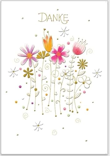 TURNOWSKY Geprägte Karte mit Umschlag - hochwertiges Papier und wunderschöne Motive für jeden Anlass wie Geburt, Kommunion, Geburtstag und Weihnachten (Danke - Blumen) von TURNOWSKY