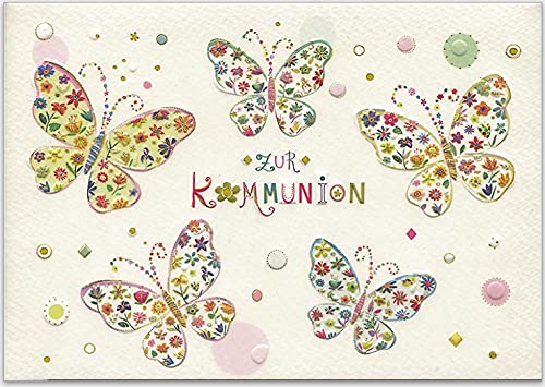 TURNOWSKY Prägekarte mit Umschlag - Hochwertiges Papier und schöne Motive für jeden Anlass wie Geburt, Kommunion, Geburtstag und Weihnachten zur Kommunion - Schmetterlinge von TURNOWSKY
