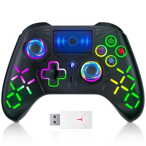 TURPOW Kabelloser Controller für PS-5, RGB-Gamepad-Fernbedienung mit Dual-Motor-Vibration/6-Achsen-Sensor/Turbo/3,5-mm-Audiobuchse/Touchpad für PS-3/PS-4/PS-5/Pro/S-Witch/PC/Slim (Schwarz-1) von TURPOW