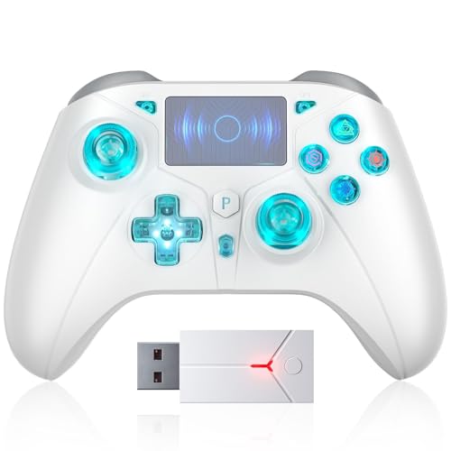TURPOW Kabelloser Controller für PS-5, RGB-Gamepad-Fernbedienung mit Dual-Motor-Vibration/6-Achsen-Sensor/Turbo/3,5-mm-Audiobuchse/Touchpad für PS-5/PS-4/PS-3/Pro/S-Witch/PC/Slim (Weiß) von TURPOW