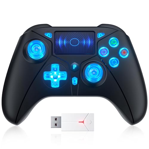 TURPOW Kabelloser Controller für PS-5, RGB-Gamepad-Fernbedienung mit Dual-Motor-Vibration/6-Achsen-Sensor/Turbo/3,5-mm-Audiobuchse/Touchpad für PS-3/PS-4/PS-5/Pro/S-Witch/PC/Slim (Schwarz) von TURPOW