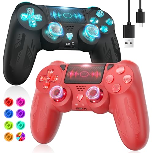 TURPOW Wireless Controller for PS4, Bluetooth-Gamepad mit verbessertem Dual-Motor-Schock/6-Achsen-Sensor/Turbo/Touchpad/Audio für Ps-4/P4 Pro/P4 Slim/PC mit RGB-Beleuchtung von TURPOW