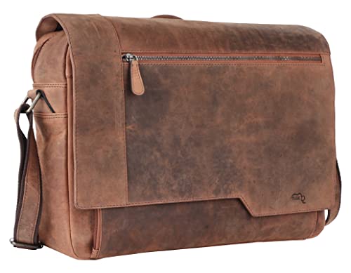 TUSC Creton Braun Leder Tasche Laptoptasche bis 17 Zoll Herren Umhängetasche Aktentasche Schultertasche für Büro Notebook Messenger Bag Laptop iPad, Größe- 42x31x12 cm von TUSC