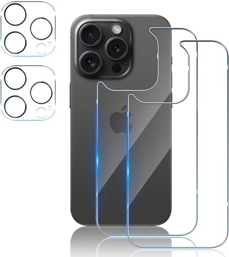 TUTUO [2+2 Pack Kompatibel mit iPhone 15 Pro Max Rückseite Displayschutzfolie + Kamera Objektiv Schutzfolie, Anti-Kratzer Keine Blasen 9H Härte HD Rückseite Displayschutzfolie Schutzfolie von TUTUO