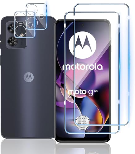 TUTUO [2+2 Pack Schutzglas Kompatibel mit Motorola Moto G54 5G Schutzfolie + Kamera Objektiv Schutzfolie, [Anti-Kratzen] [Blasenfrei] 9H Härte HD Klar Panzerglasfolie von TUTUO