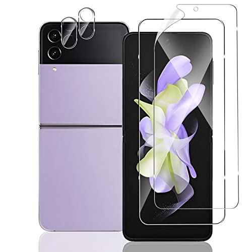 TUTUO [2+2 Stück Schutzfolie Kompatibel mit Samsung Galaxy Z Flip 4 5G Schutzfolie + Kamera Panzerfolie, Blasenfrei, Anti-Kratzer, [Flexible Folie] TPU Displayschutz, Anti-Staub HD Camera Protector von TUTUO