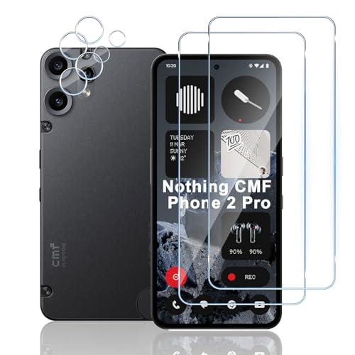 TUTUO 2 + 2 Stück gehärtetes Glas, kompatibel mit CMF by Nothing Phone 2 Pro 5G Displayschutzfolie + Kameraobjektivschutz, [kratzfest] [blasenfrei] HD klar 9H Härte Panzerglasfolie von TUTUO