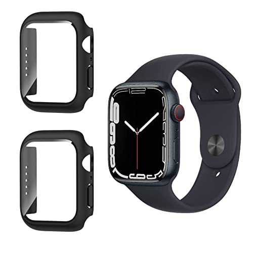 TUTUO [2 Stück Schutzhülle Kompatibel mit Apple Watch Series 7 41mm, Rundum Hülle mit Displayschutzfolie, Flexibles TPU Vollschutz Hülle, Anti-Kratz Cover Schutzfolie - Schwarz von TUTUO