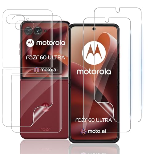 TUTUO Displayschutz für Motorola Moto Razr 60 Ultra 5G Schutzfolie, [2+2 Stück] Schutzfolie Innere + Vorder Displayschutzfolie, [Blasenfrei] [Kratzbeständig] Vollabdeckung HD TPU Weich Folie von TUTUO