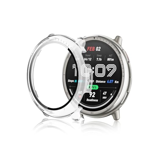 TUTUO Kompatibel mit Amazfit Active 2 Hülle, [1 Pack] Cover PC Hard mit Displayschutzfolie, [Anti-Kratzen] Wasserdichte 9H Abdeckung - Transparent von TUTUO