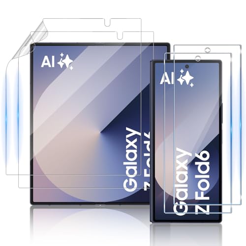 TUTUO Schutzfolie Kompatibel mit Samsung Galaxy Z Fold 6, [2+2 Stück] Schutzfolie Innere + Vorder Displayschutzfolie für Panzerglas, [Kratzbeständig] [Blasenfrei] Vollabdeckung HD TPU Weich Folie von TUTUO