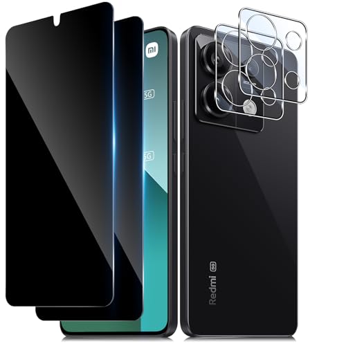 TUTUO Sichtschutz Schutzfolie für Xiaomi Redmi Note 13 Pro 5G für Panzerglas, [2+2 Stück] Anti Spy Panzer Schutz Glas + Kameraschutz, 9H Härte Anti-Kratze von TUTUO