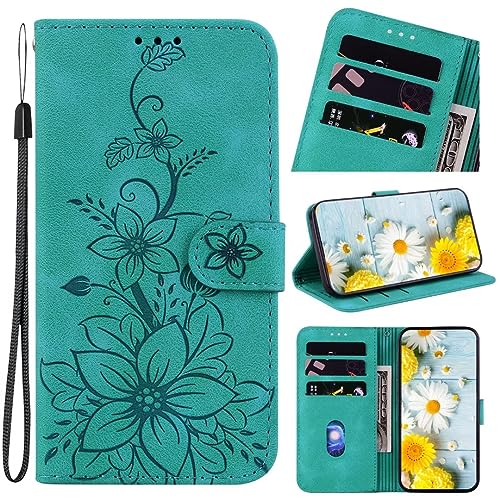Handyhülle für Motorola Moto G9 Plus Hülle Leder, Handy Motorola Moto G9 Plus Blumen Hüllen, Leder Flip Etui Handytasche Schutzhülle für Motorola Moto G9 Plus with Klapphülle Standfunktion Case grün von TUUNKMUY